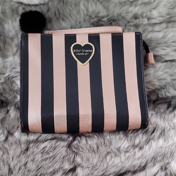 Betsey Johnson Black and Gold Striped Clutch with Heart Accent - Picture 11 of 11